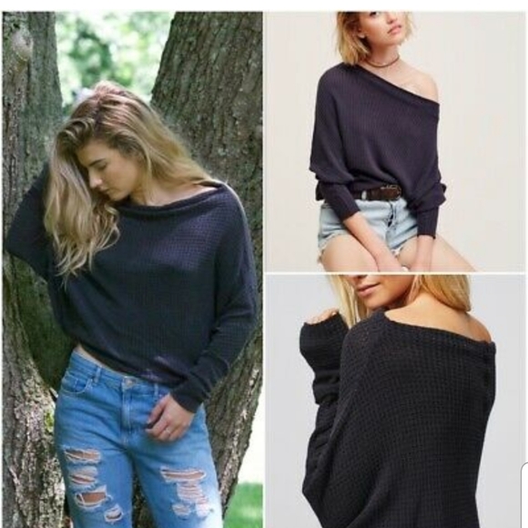 Free People Tops - Free People Navy Blue Drippy Mercury Tee Top XS